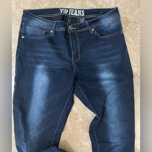VIP Skinny Jeans Dark Blue Wash with Brown stiching thread 🪡 Size Jr. 15